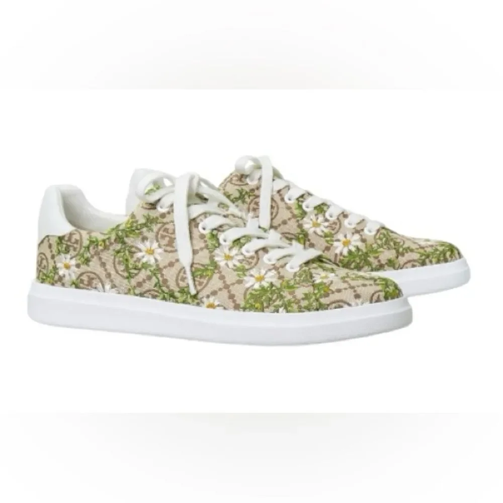 Tory Burch Women's T Monogram Howell Floral-embroidered Sneakers Size 7